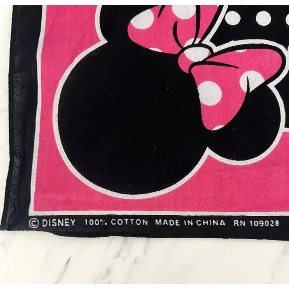 Disney Minnie Mouse Scarf Bandana Handkerchief Pink Black White Polka Dot Cotton - Picture 3 of 6